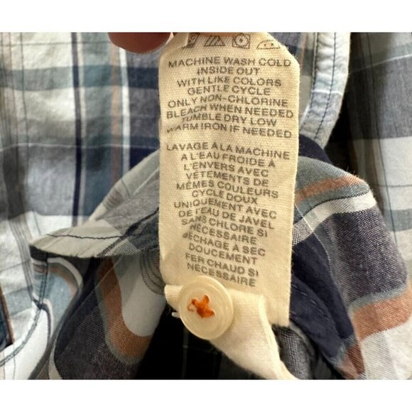 2/$30 Fossil 54 Vintage Fit Plaid Pearl Snap Button Up Shirt Mens M Blue Western - Picture 8 of 9